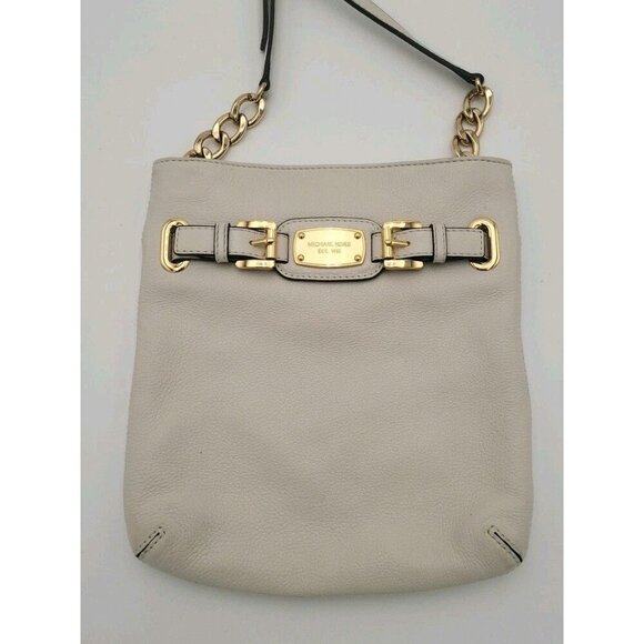MICHAEL KORS Handbag Crossbody White Ivory Leather Gold Accents Adjustable EUC - Picture 2 of 10
